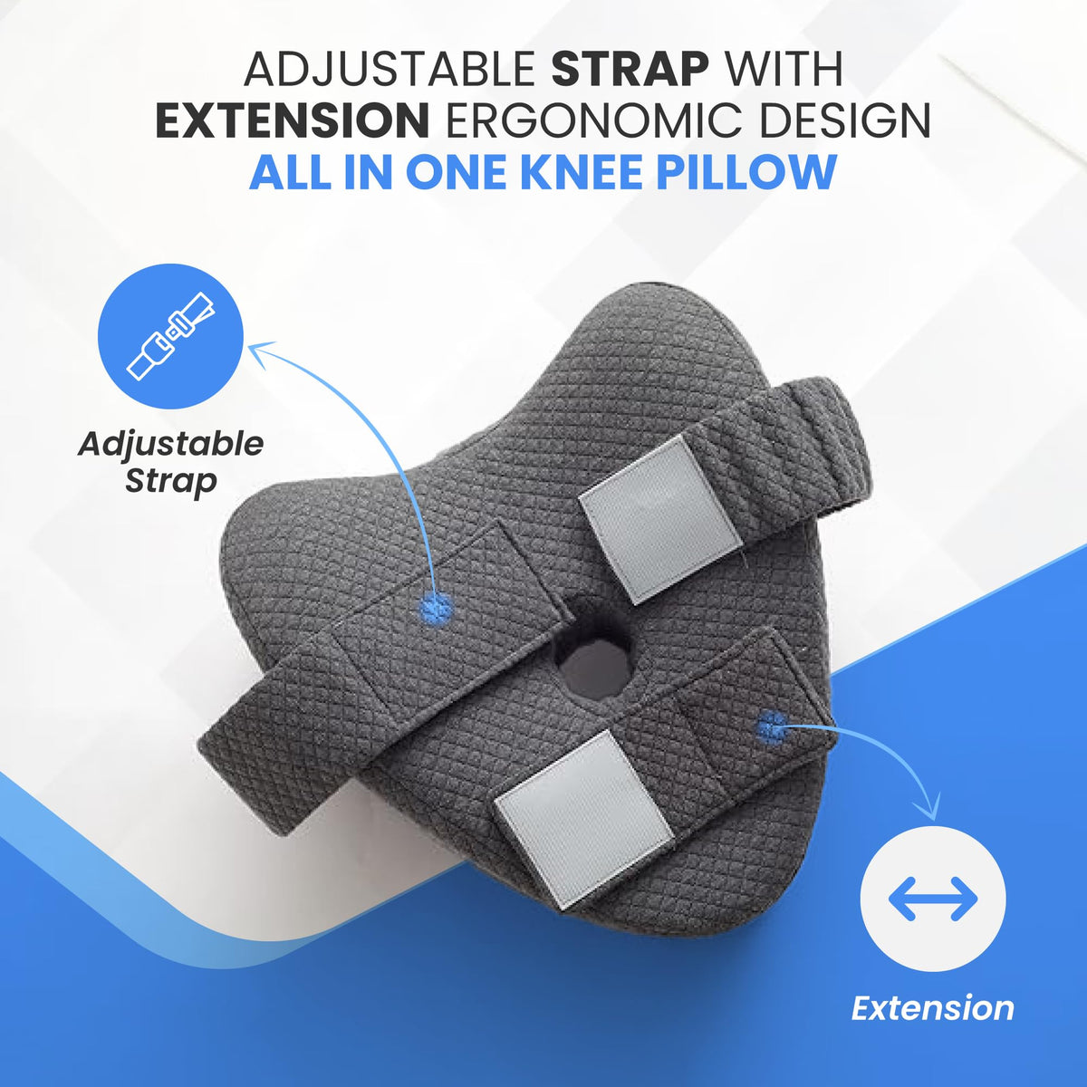 Memory Foam Knee Pillow for Side Sleepers, Adjustable Leg Pillow for Hip Pain, Sciatica Relief & Spine Alignment