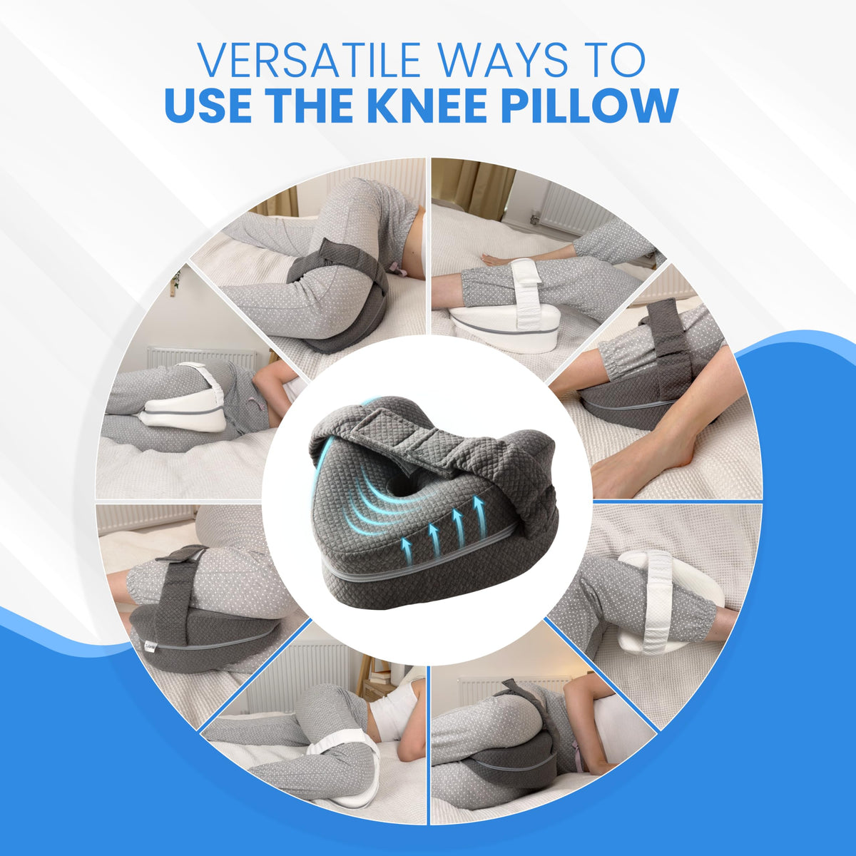 Memory Foam Knee Pillow for Side Sleepers, Adjustable Leg Pillow for Hip Pain, Sciatica Relief & Spine Alignment