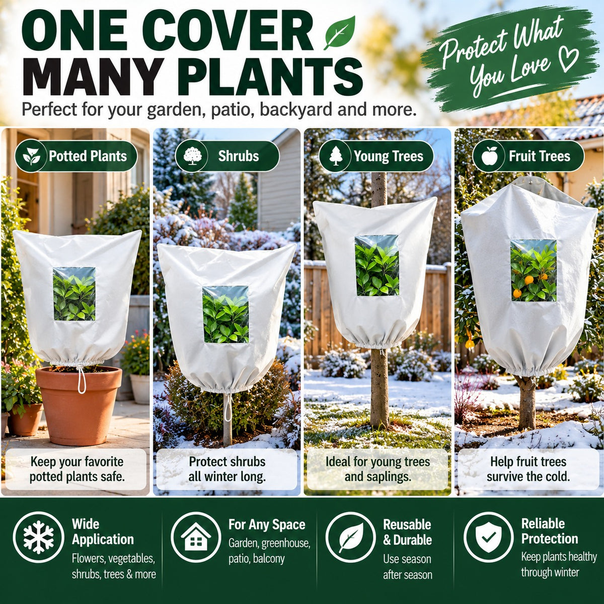 🌿 WINTER GARDEN ESSENTIAL | Plant Frost Protection Cover – Breathable Reusable Cover for Shrubs, Pots & Young Trees