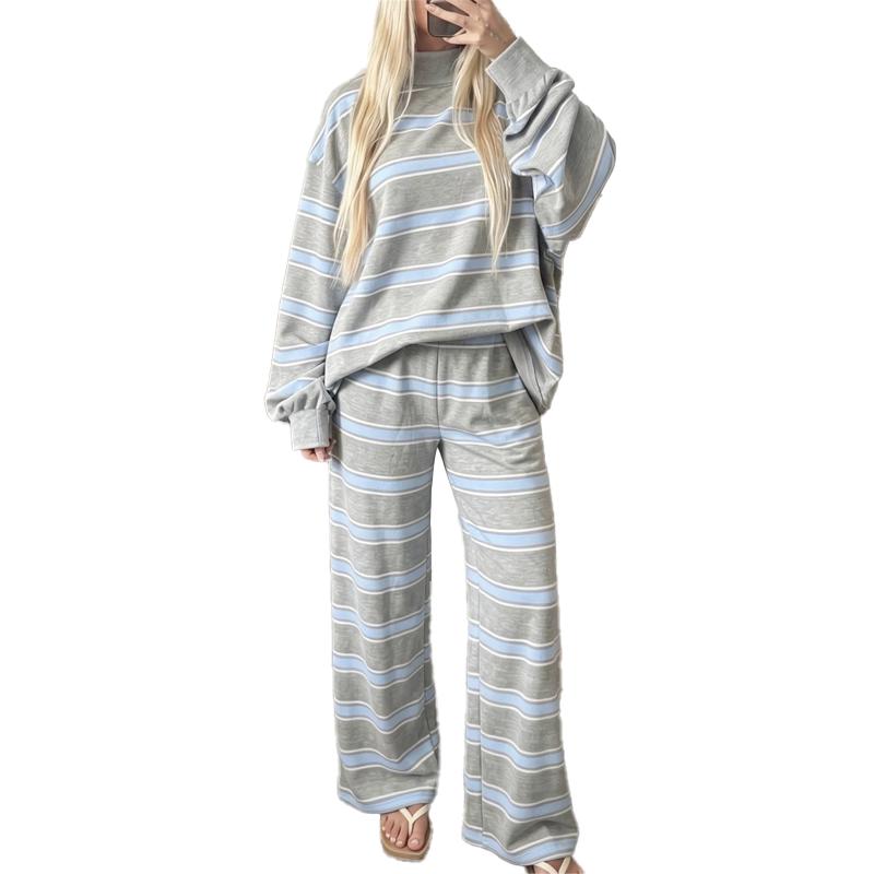 Women’s Striped Mock Neck & Wide Leg Two-Piece Set
