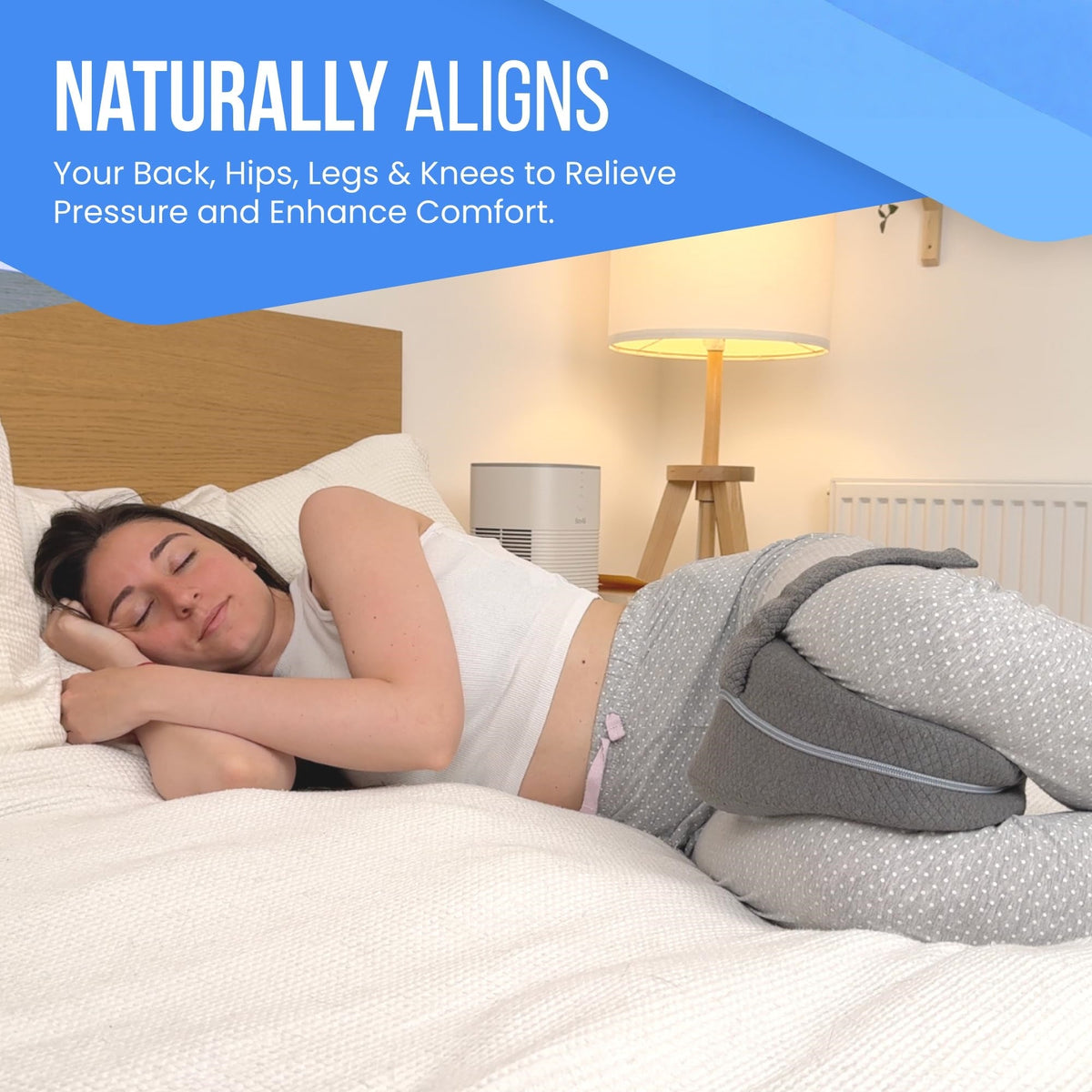 Memory Foam Knee Pillow for Side Sleepers, Adjustable Leg Pillow for Hip Pain, Sciatica Relief & Spine Alignment