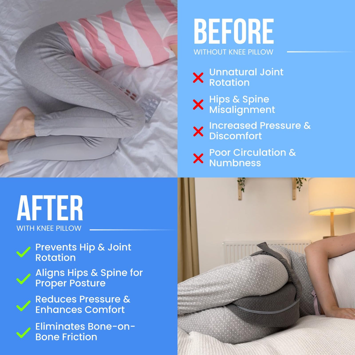 Memory Foam Knee Pillow for Side Sleepers, Adjustable Leg Pillow for Hip Pain, Sciatica Relief & Spine Alignment