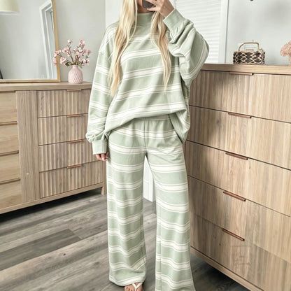 Women’s Striped Mock Neck & Wide Leg Two-Piece Set