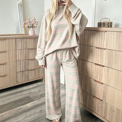 Women’s Striped Mock Neck & Wide Leg Two-Piece Set