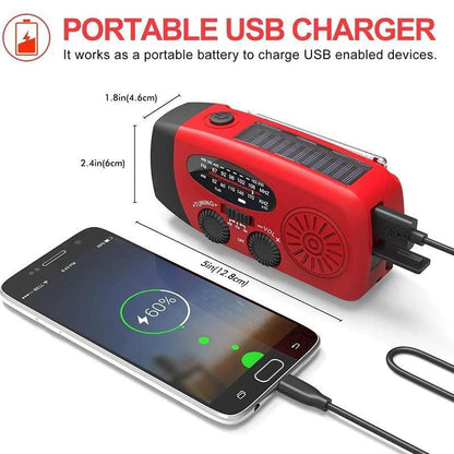 📻 Hand-Crank Solar Emergency Radio with Flashlight & Phone Charging