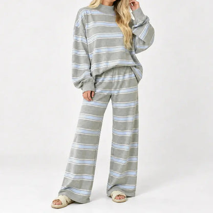 Women’s Striped Mock Neck & Wide Leg Two-Piece Set