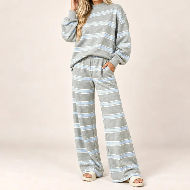 Women’s Striped Mock Neck & Wide Leg Two-Piece Set