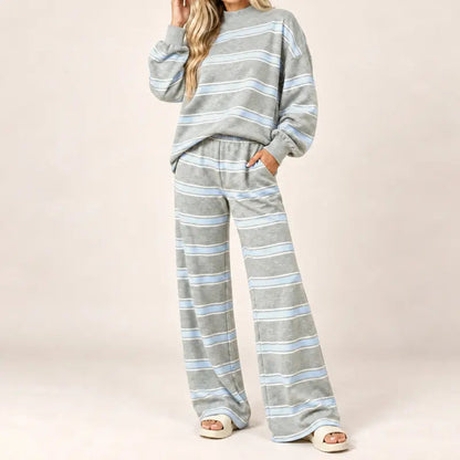 Women’s Striped Mock Neck & Wide Leg Two-Piece Set