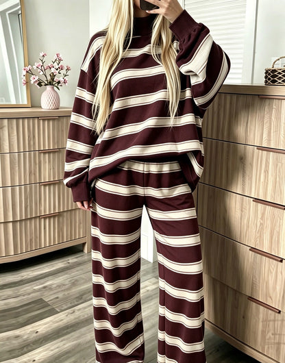 Women’s Striped Mock Neck & Wide Leg Two-Piece Set